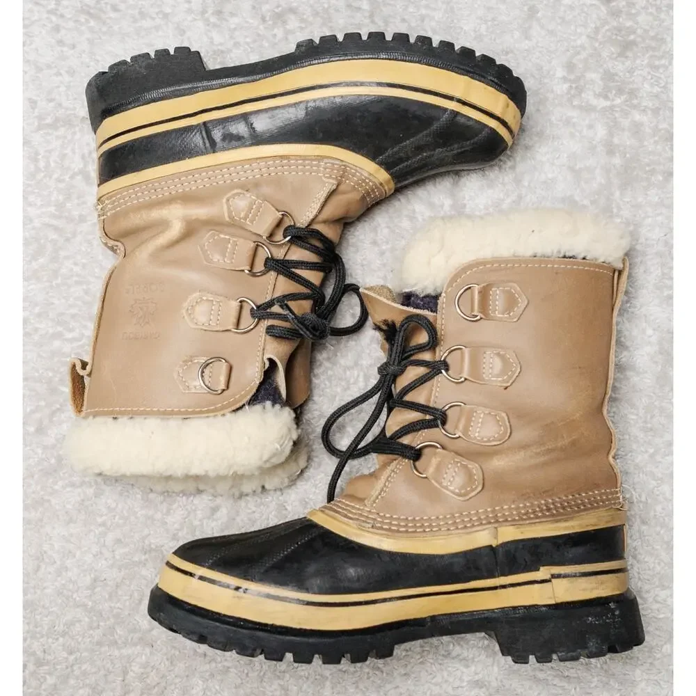Sorel Vintage Kaufman Caribou Waterproof Winter Rubber Sherpa Boots Womens 7